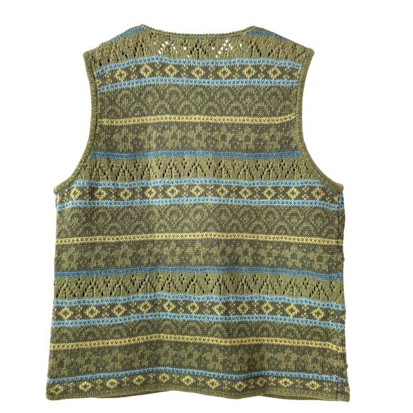 Fair Isle Sweater Vest Size S Cotton Blend Knit Emroidery‎ Floral Stripes Zip Up - Picture 5 of 8